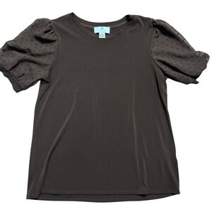 C&C California Black Puff Sleeve Mixed Fabric Blouse Tee Women’s S